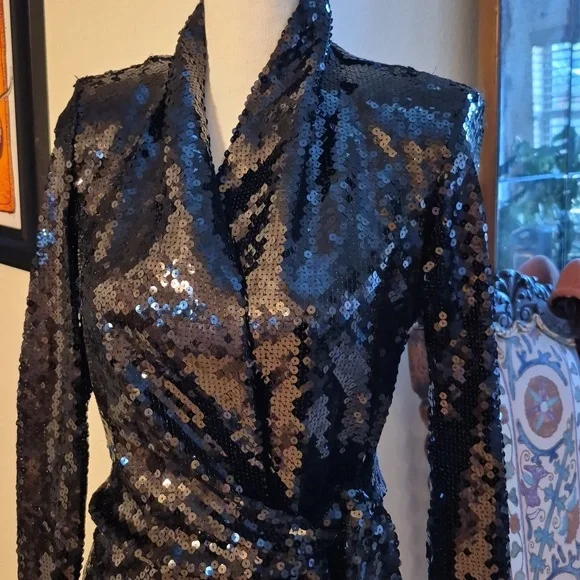 Zara Black Sequined Coat - Picture 2 of 13
